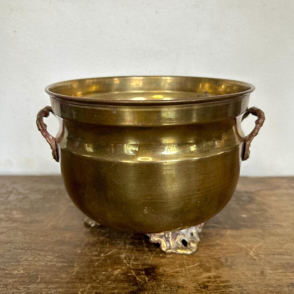 Vintage Small Footed Brass Planter | Jardinier Vase Boho Decor